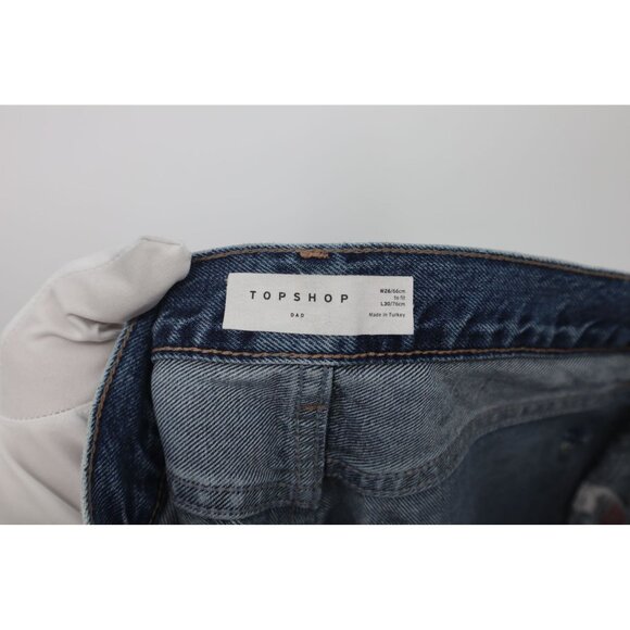 Topshop Blue Distressed High-Rise Mom Jeans W26 L30 Button Fly Denim Pants - Picture 2 of 14